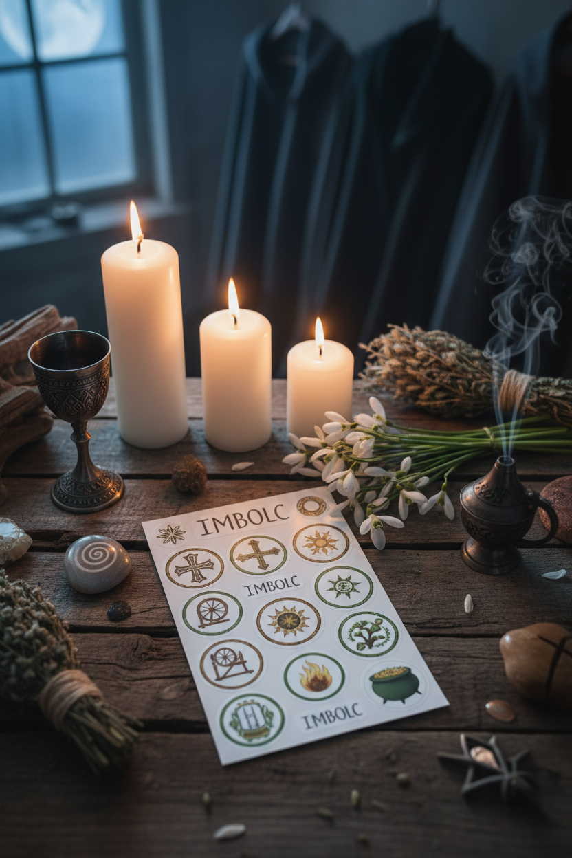 Imbolc Stickers on Altar